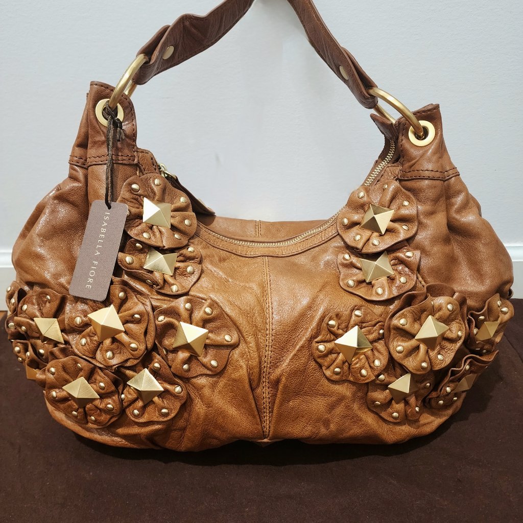 Isabella Fiore Brown Shoulder Bag With Gold Accents